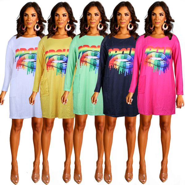 

женские летние дизайнерские футболки платья круглый вырез с длинным рукавом 3d печать осень женская одежда повседневная одежда, Black;gray