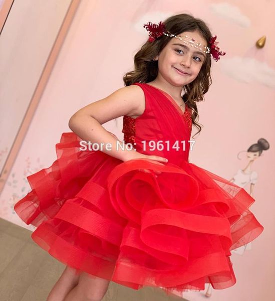 

puffy red ball gowns flower girls dresses sequins birthday party girls pageant gowns first christening communion dress, Red;yellow