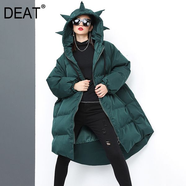 

deat] крупногабаритные ленты с капюшоном хлопка-проложенный пальто с длинным рукавом сыпучие fit женщин ветровки мода tide новая осень зима, Black