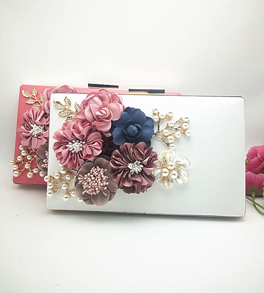 

pink black flower appliques handbags wedding day clutches women banquet evening bag minaudiere bolsos mujer de marca famosa 2019