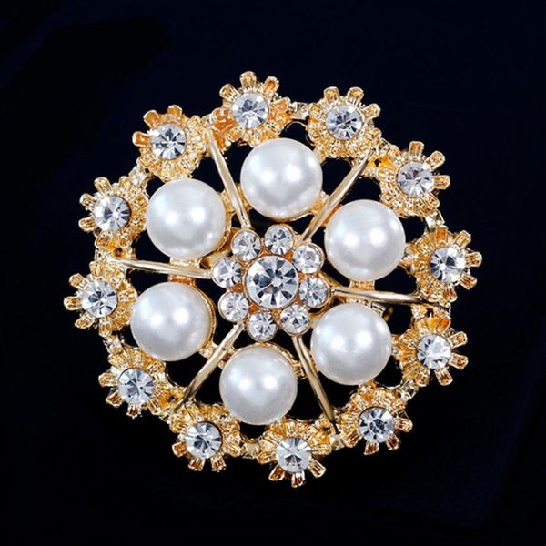 

2018 new women round flower brooch 3.3*3.3cm rhinestone pearl suit lapel pin brooch for women girls jewelry accessories, Gray