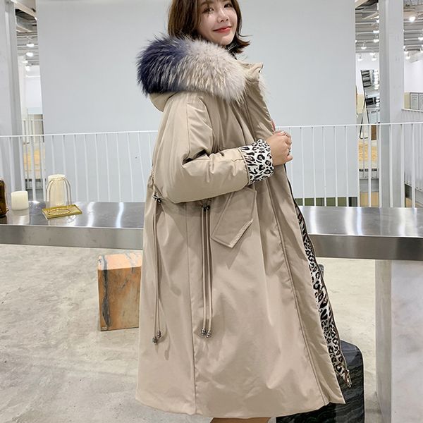

real natural raccoon fur 2020 long down parkas winter women new loose hooded white duck down jacket female thick warm down coat, Black