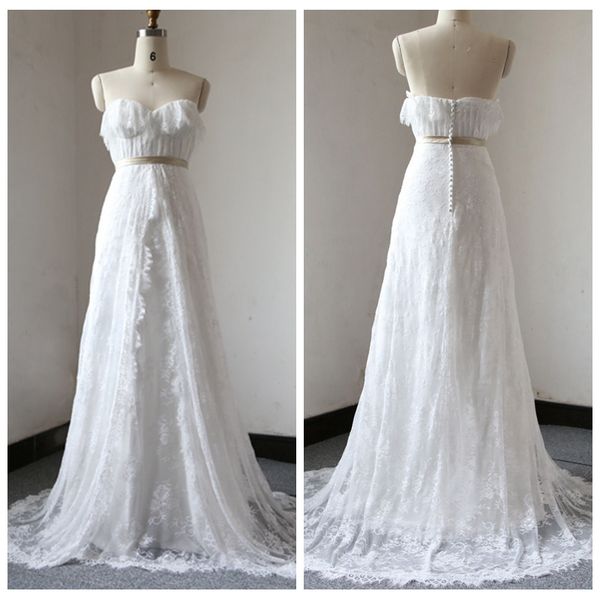 

романтические без бретелек white lace свадебного платья sash лиф аппликации пляж a-line свадебных платьев интернет свадебных платьев vestido