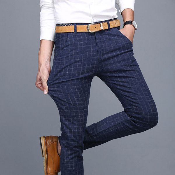 

for plaid check men dress blue de fit homme pantalon costume 2020 summer pants dress pantalon vestir pant slim men hombre mfmxt, Black