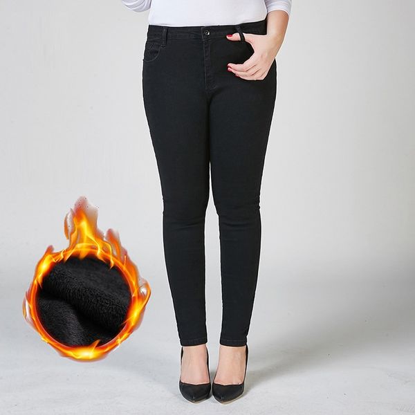 

lguc.h winter jeans women large size 2019 skinny warm jeans woman stretch plus size ladies classical black velvet 40 6xl, Blue