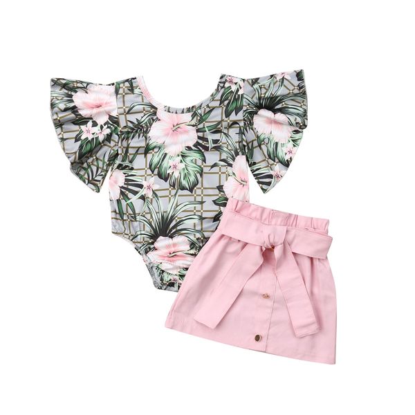 

baby girl kid summer toddler outfits clothes ruffle romper skirt 2pcs set, White