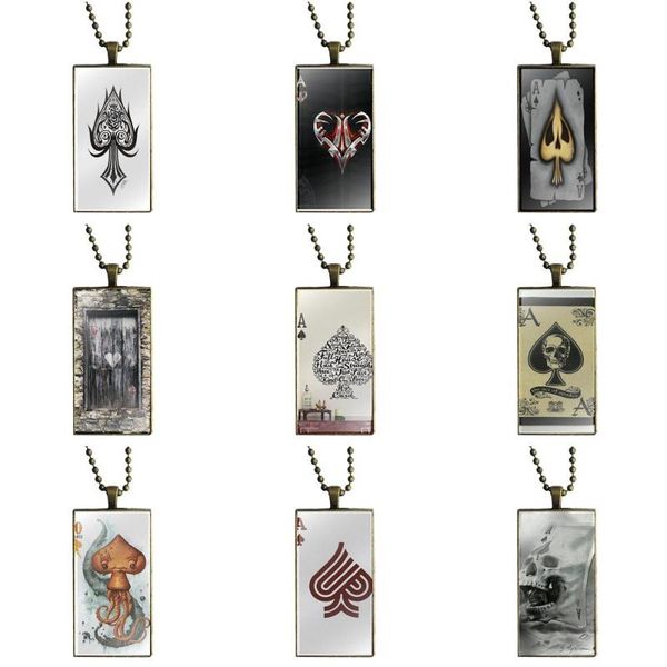 

ej glaze for women party gift ace of spades poker card glass pendant necklace handmade half pendant rectangle necklace, Silver