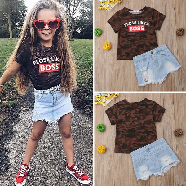 

pudcoco девочка набор 1y-6y прекрасных дети девочки ca топы футболка джинсовой юбка наряды одежда set, White