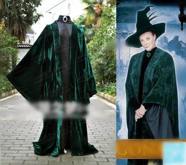 

harry potter gryffindor minerva mcgonagall dark green cloak cosplay costume+cap, Black;red