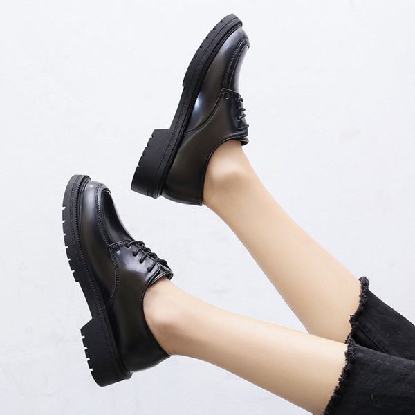 

women shoes small leather shoes women student version wind retro black thick-soled mujer chaussure femme z15-09