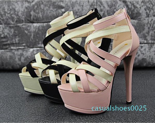 

wholesale-2015 new fashion women gold silver cross straps tall flat heel knee high gladiator sandals novos moda sandalia gladiadora c25, Black