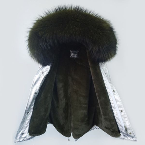 

maomaokong brand women snow coats army green rabbit fur jackets lavish raccoon fur trim 100% real rabbit fur lining silver mini parkas, Black