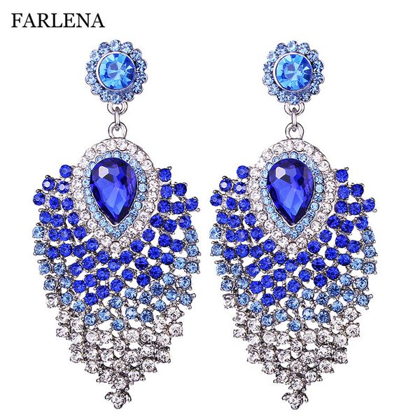 

farlena jewelry silver plated clear crystal drop earrings fashion rhinestones long earrings for women wedding party, Golden