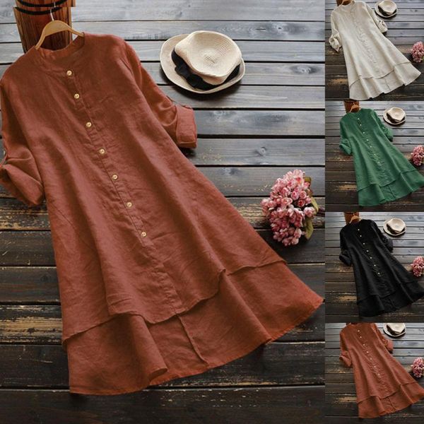 

women blouse casual loose linen soild button long sleeve long shirt femme womens blouses blusa feminina chemisier, White