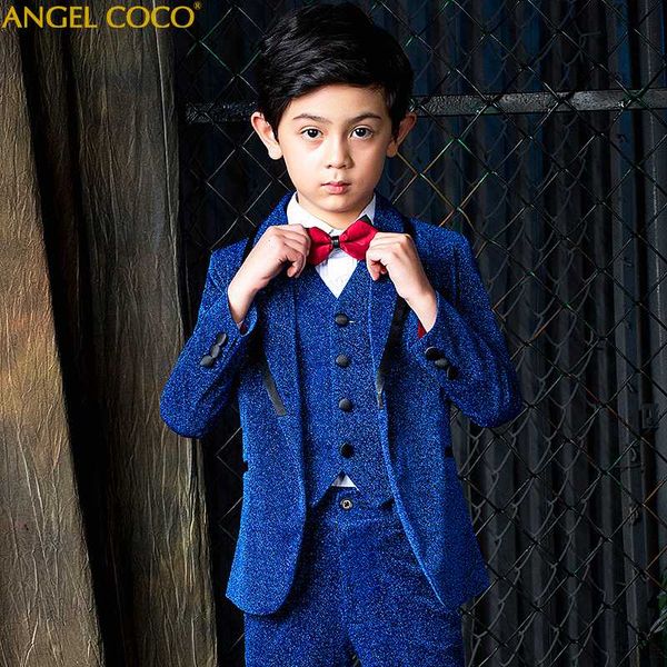 

tuxedos royal blue boys suit children's awards dress big suits for weddings birthday formal shiny blazer prom costume garcon
