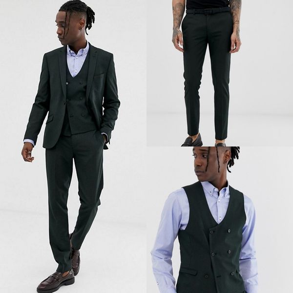 

young black men wedding tuxedos slim fit one button groom wear notched lapel designer formal jackets (jacket+vest+pants), Black;gray