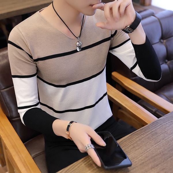 

2018 pullover sweater men o neck knitted slim fit pullover mens korean version style sweater men long sleeved knitted, White;black