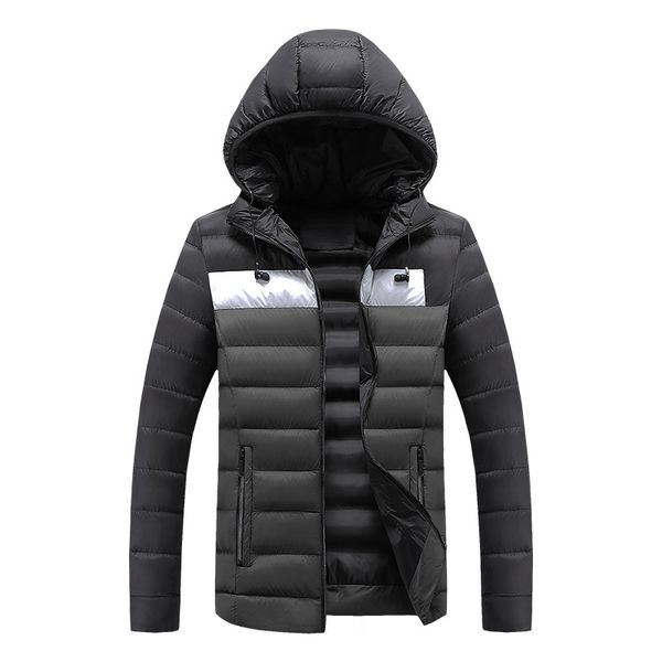 

men's casual parkas cotton hooded warm cotton jacket new new winter fashion coats male padded overcoat men size 3xl, Black