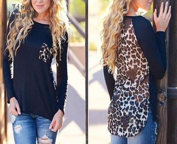 

t shirt women 2020 leopard round neck t shirt patchwork v neck long sleeved round bottoming shirt clothing vestidos lbd1569, White