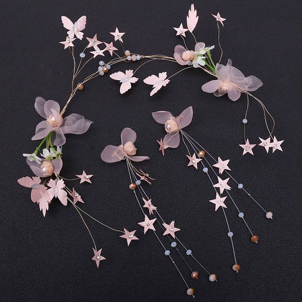 

super fairy butterfly star headband earrings set pink women headpiece bride wedding formal dress jewelry set accessories xh, Slivery;golden