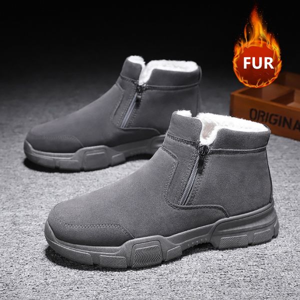 

мужчины snow boots зимняя мода flock кроссовки man snow boots обувь high cut два zipper мужской меха плюшевые теплая обувь пинетки, Black