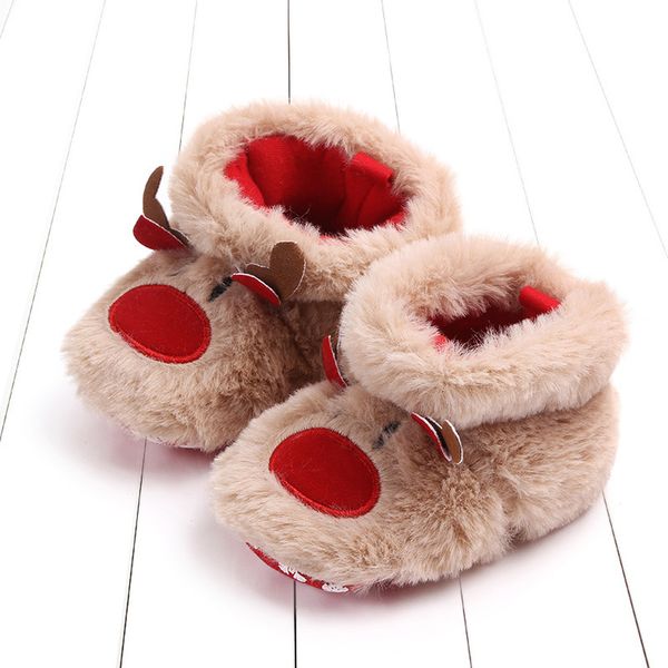 

baby girls boys cartoon fluffy deer warm boot first walkers christmas shoes, Black