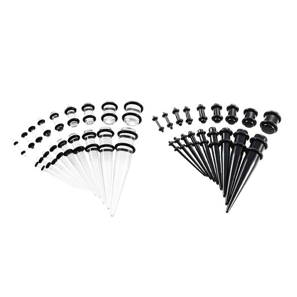 

36pcs lot ear gauges stretching kit plugs tunnel taper 14g-00g expanders set, Slivery;golden
