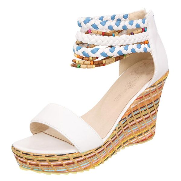 

jaycosin sandals fashion womens bandage sandal summer open toe breathable thick bottom rear zipper wedges shoes for ladies, Black