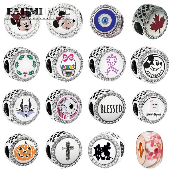 

fahmi 100%925 sterling silver 2019 new round charm beaded original ladies wedding fashion jewelry diy bracelet, Black