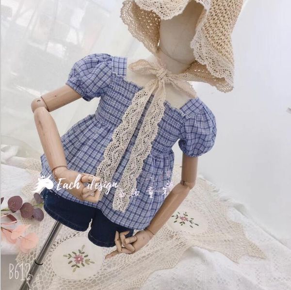 

2020 korean style girls plaid shirt fashion summer cotton girls blouse 2-7t f129, White;black