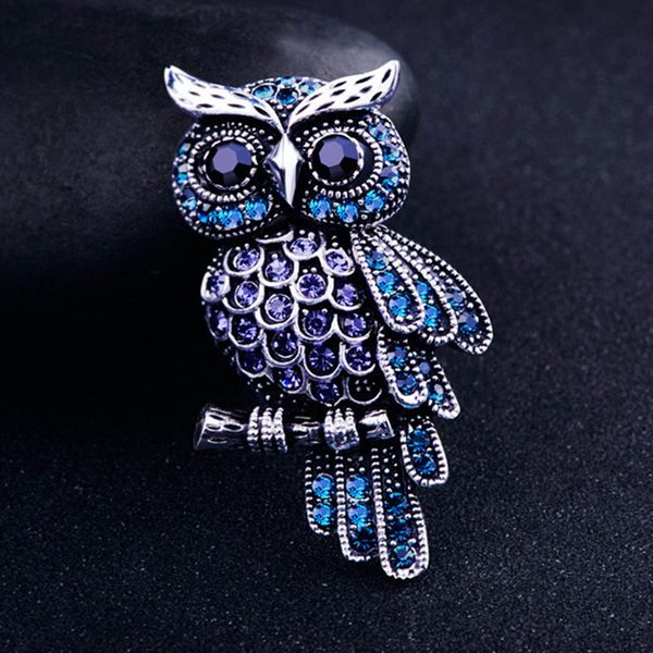 

ancient women's men's owl korean zinc alloy trendy imitation rhinestone blue brooch badge christmas gifts accessories, Gray