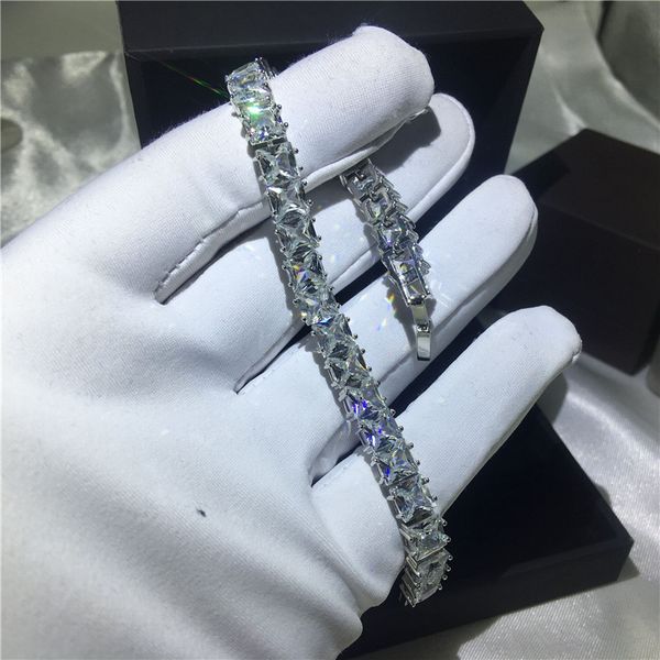 

handmade tennis bracelet princess cut 5a cubic zirconia white gold filled engagement wedding bracelets for women bridal gift, Black