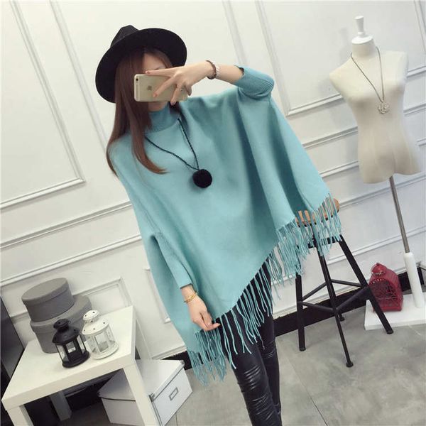 

women high collar cloak sweater pullover, White;black