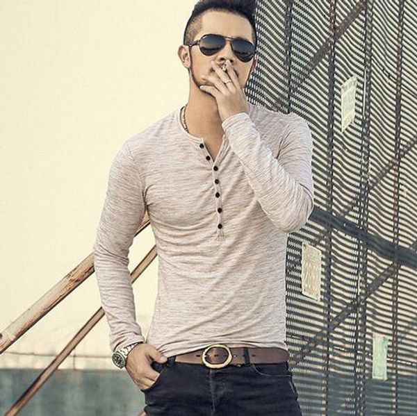 

новая мода мужская slim fit с v-образным вырезом с длинным рукавом мышц футболка повседневные топы узкие мужские футболки, White;black
