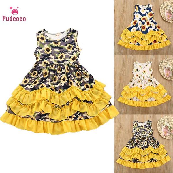 

pudcoco 2020 summer toddler baby girl clothes sunflower ruffle dress camo sundress party dresses outfits cotton clothing 3-10y, Red;yellow