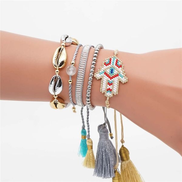

zvzo miyuki shell bracelets evil eye pulsera mujer 2019 boho tassel jewelry fatima hamsa hand bracelet women summer handmade, Golden;silver