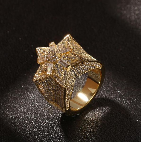 

hip-hop pentagon zircon ring personality design flower star ring 3d star punky ring for men engagement hip hop jewelry, Silver