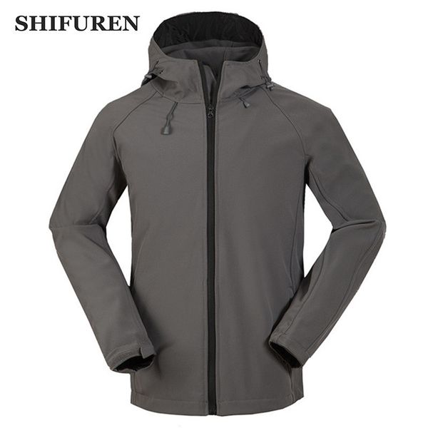 

shifuren men winter outdoor hiking jacket hooded warm windser camping skiing coat waterproof soft shell jacket outerwear, Blue;black