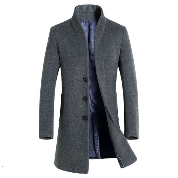 

2019 new long wool coat men fashion pea coat jacket wool & blends winter jackets mens woolen overcoat, Black