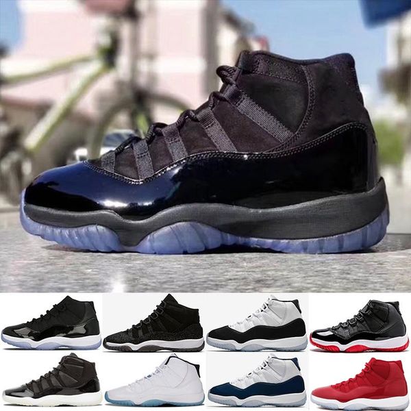 

with box concord 45 xi 11s 11 low high le cap and gown men women basketball shoes black white space jam j11 sneakers