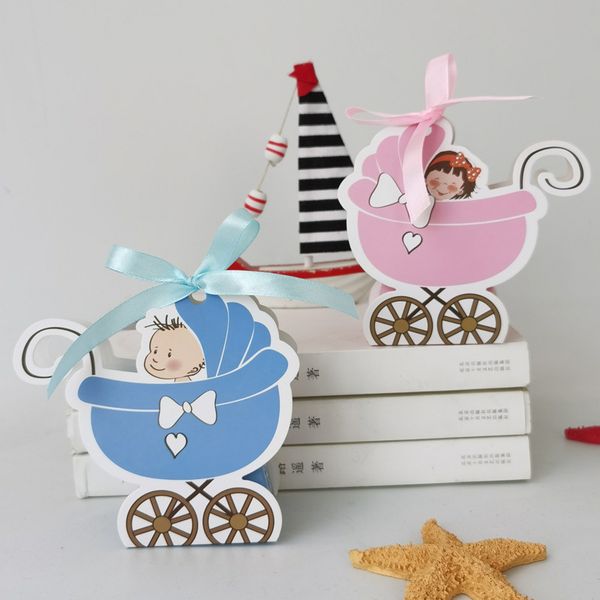 

50pcs baby carriage shape candy box first birthday favors trolley baby party favors gift boxes packaging paper box