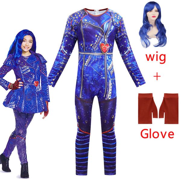 

2020 descendants 3 halloween costume for kids evie mal fortress anime cosplay carnival party clothes girl role jumpsuits sets, White