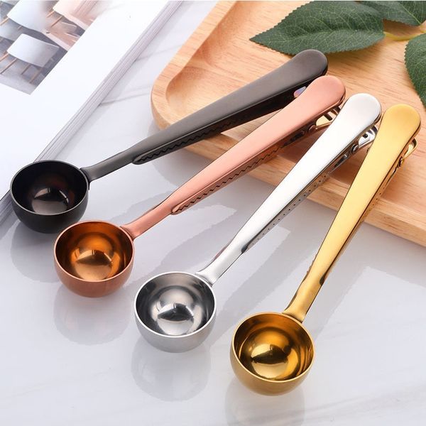 

stainless steel tea coffee measuring scoop with bag clip sealing multifunctional coffee spoon kitchen accessories gadgets tools an2332