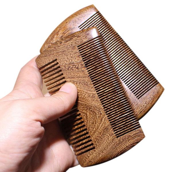 

natural sandalwood pocket beard & hair combs for men - handmade natural wood comb with dense and sparse tooth, Silver
