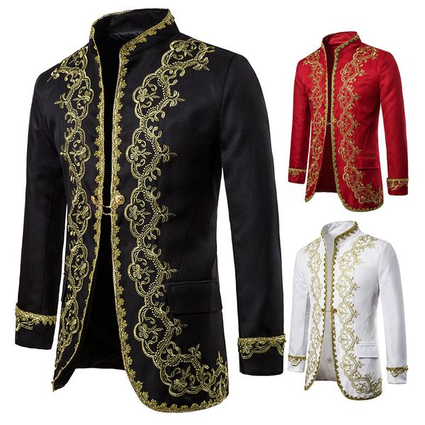 

2019 men luxury british style embroidery blazers vintage slim fit suit party wedding stage male costume blazer outwear clothing, White;black