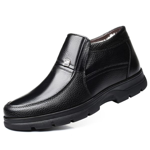 

2019 new fashion men work leather boots cold winter warm men snow boots genuine leather shoes men's wool cotton boots footwear, Black