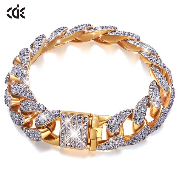 

cde золотой браслет декорированные стразами мужская iced циркон майами кубинский браслет золото серебро браслет ювелирные изделия, Golden;silver