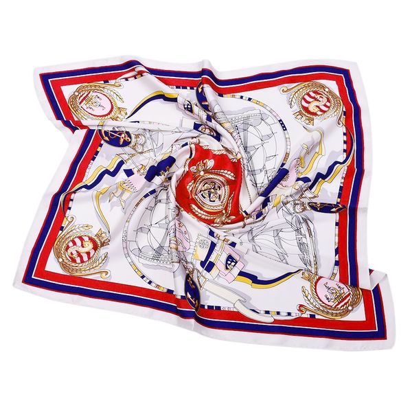 

70cm square scarf hair tie band for party women flower pattern sailing printed vintage skinny retro head neck silk satin scarf