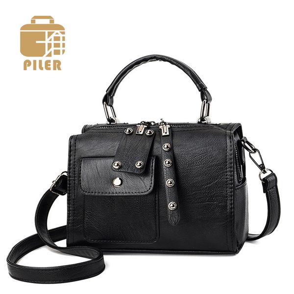 

piler women bag vintage shoulder bag pu leather handbag handle bags female rivet motorcycle messenger totes