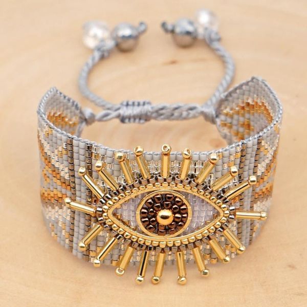 

shinusboho2020 new turkish women's evil eye bracelet puseras mujer moda miyuki cuff bracelet lucky eye jewelry hand woven, Golden;silver